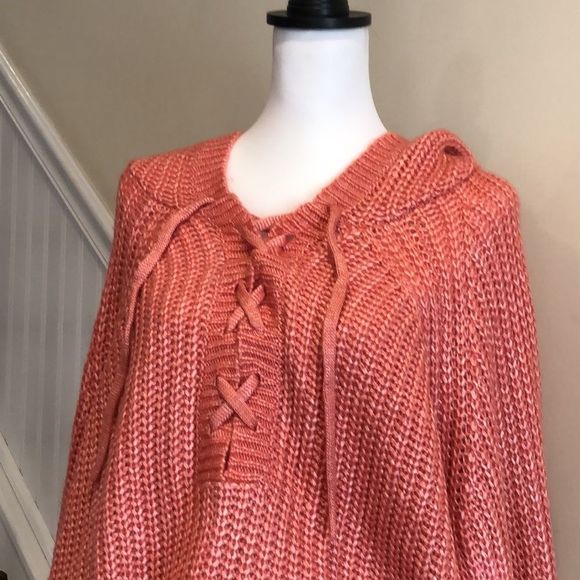 TORRID Rose Long Sleeve Chunky Woven Hooded Pullover W. Lace Up Front Sz 5X NWT - Picture 4 of 16